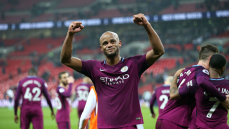 WEMBLEY WONDERS: Flashback to last season and Vincent Kompany celebrates after City's 3-1 win against Tottenham at Wembley