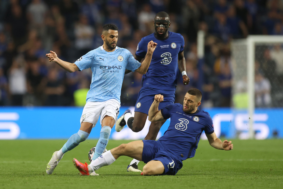 MAHREZ AND MATEO :  Kovacic tackles Riyad Mahrez during the 2021 Champions League final