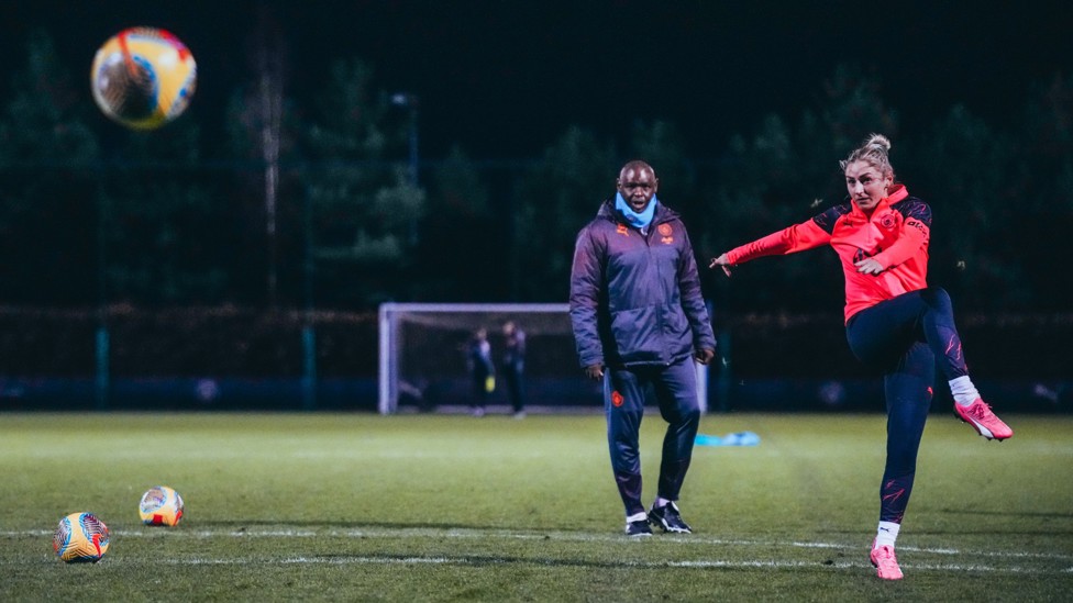 GOATER'S GUIDANCE : Shaun Goater watches as Coombs shoots at goal