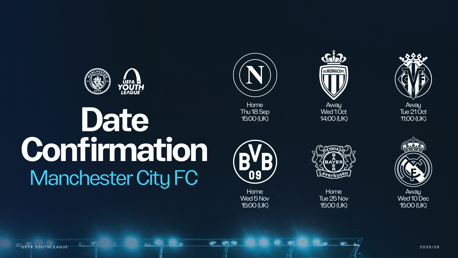 City’s Youth League kick-off times confirmed 