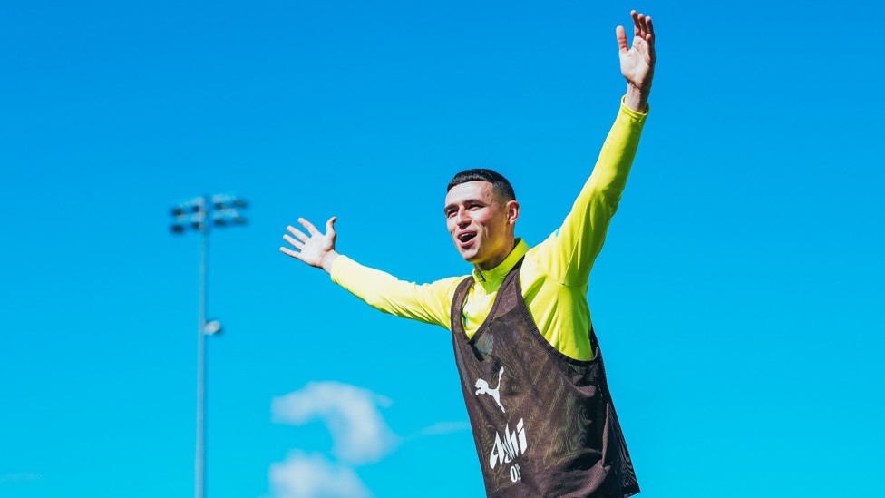 HANDS UP : Phil Foden in the sunshine