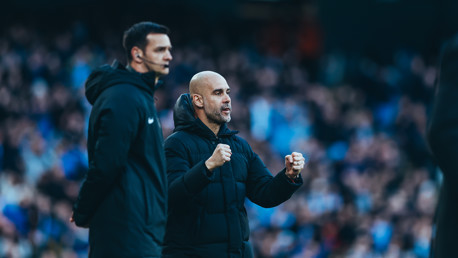 THE BOSS: Guardiola celebrates the early goal.
