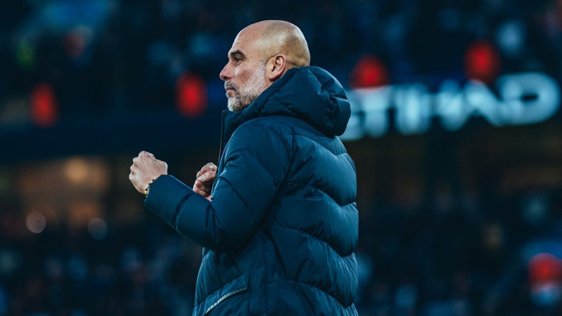 THE BOSS: Pep reacts after City's second goal.