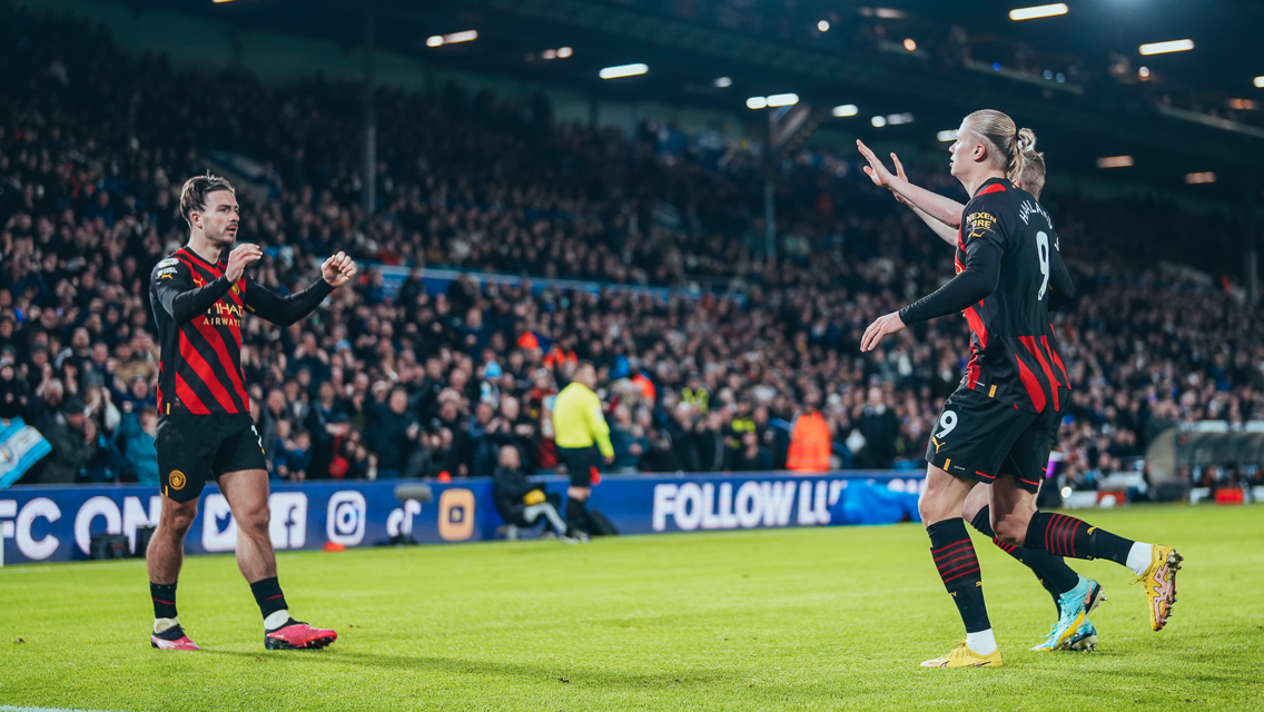 SCORER AND PROVIDER: Haaland thanks Grealish for the assist.