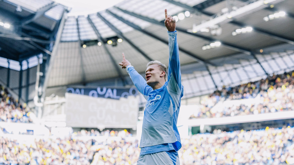 MARKSMAN : Haaland celebrates after heading us back ahead!