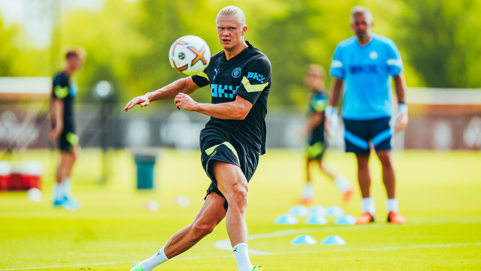 STRIKER : Erling Haaland hits it towards goal