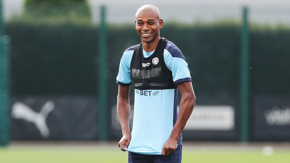 SMILES BETTER: Fernandinho clearly enjoyed Tuesday's session!