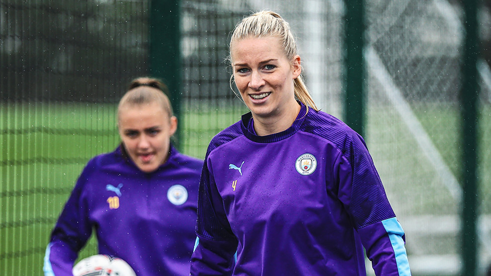 EAGER TO START : Gemma Bonner leads the way out to training
