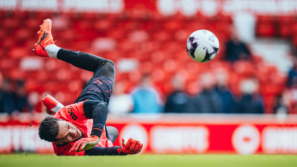 STEADY EDDIE : Our shot-stopper gets in the mood ahead of kick off.