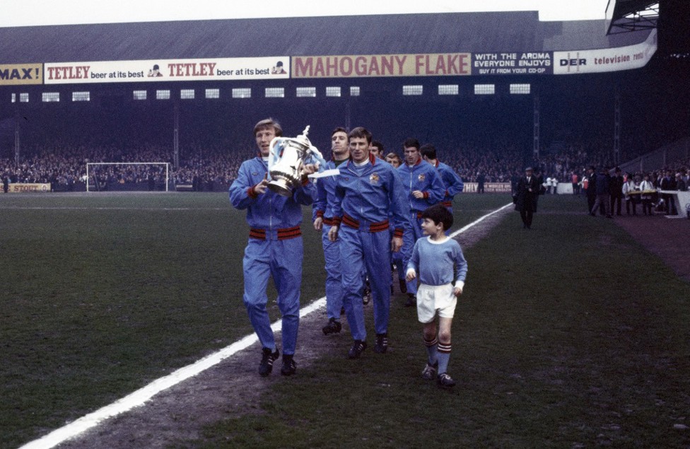 PARADE: Colin holds the FA Cup aloft at Maine Road in 1969