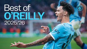 A footballer in a Manchester City jersey celebrates. Text reads: 'Best of O'Reilly 2025/26' with the Manchester City logo.