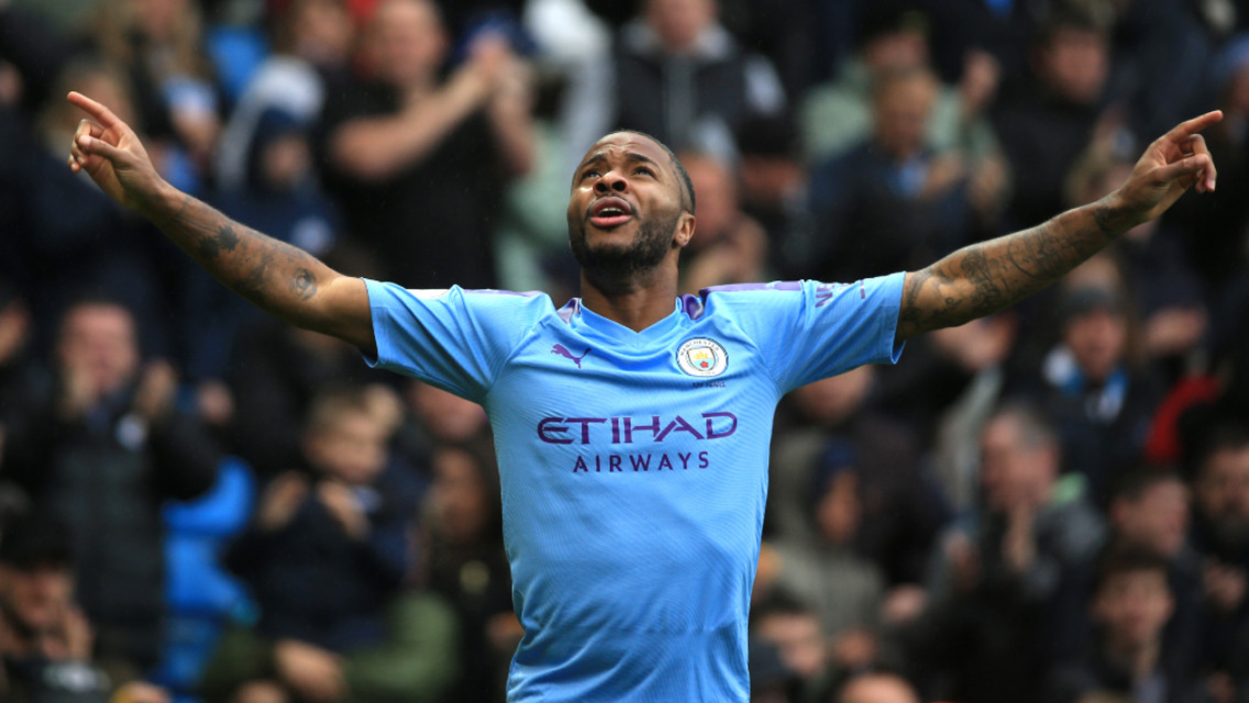 RAZ-MA-TAZ!: Raheem Sterling celebrates his 13th goal of the season