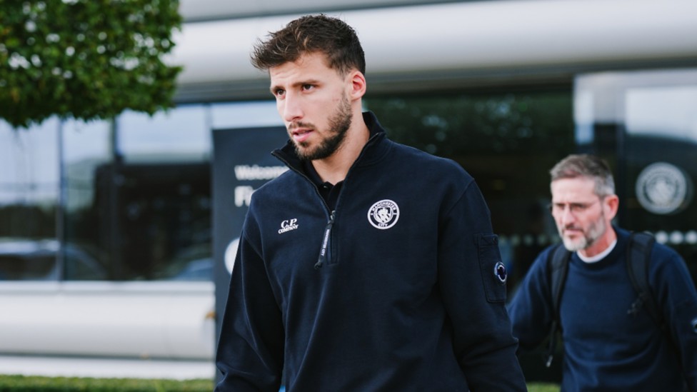 DEFENSIVE ROCK: Ruben Dias was a study in focus as City headed to Manchester Airport.