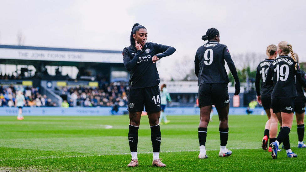 OPENER : Kerolin celebrates her goal as City take an early lead