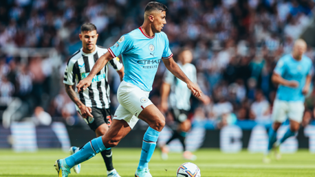 ROLLS ROYCE RODRI: The midfielder brings the ball forward after two quick fire Newcastle goals put them ahead.