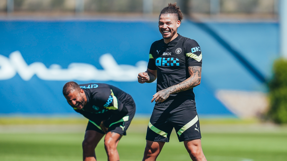 CRACKING UP : Phillips and Walker find something funny