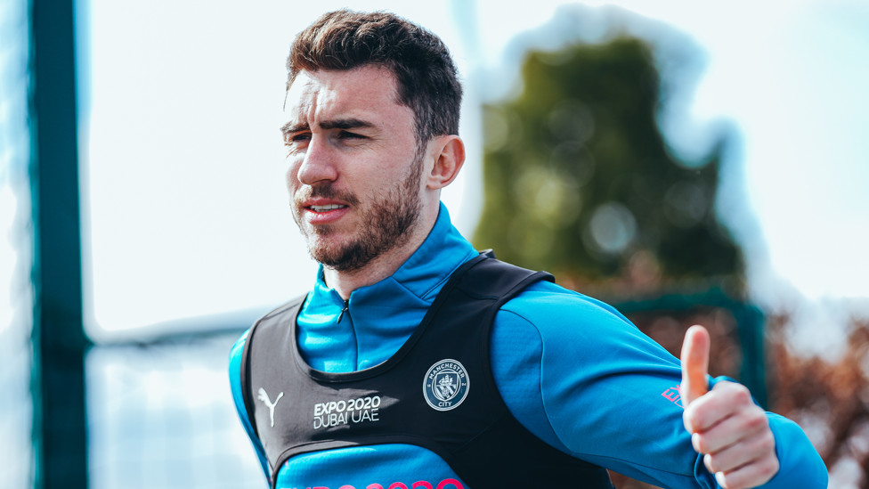 LAPORTING FOR DUTY : Aymeric Laporte gives the camera a thumbs up