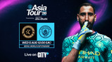 Manchester City's Asia Tour '26 announcement with a match against Team K League on August 5 at Seoul World Cup Stadium, aired on CITY+. Player featured on the right.