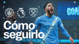 Image announcing Manchester City vs West Ham United match with Premier League logo and blurred player.