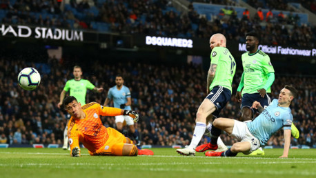 SO CLOSE: Phil Foden is denied by Cardiff keeper Neil Etheridge