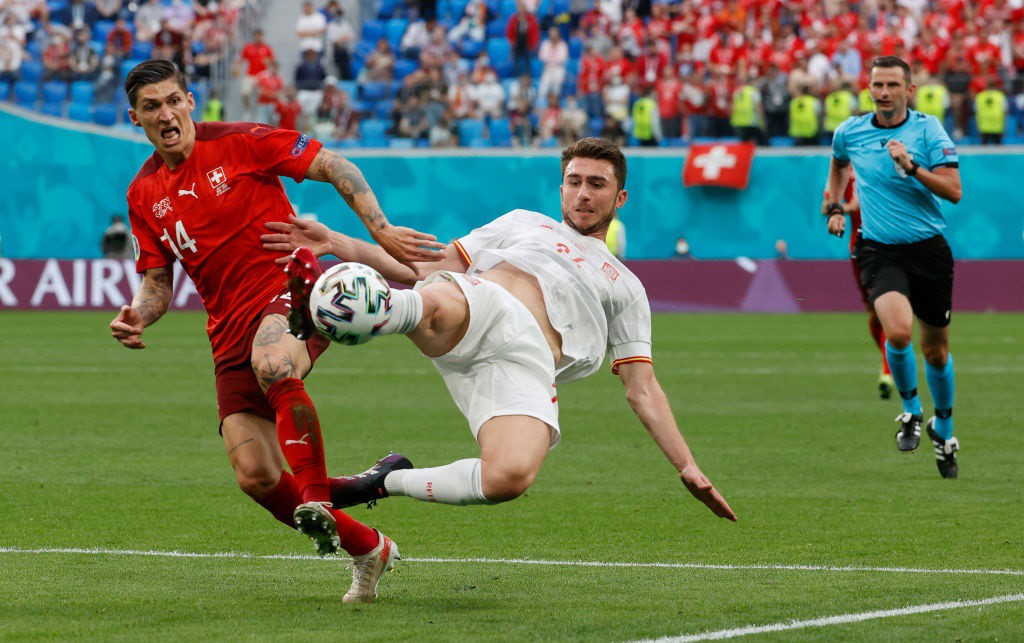 ROCK SOLID: Aymeric Laporte has been a tower of strength at the heart of the Spanish defence