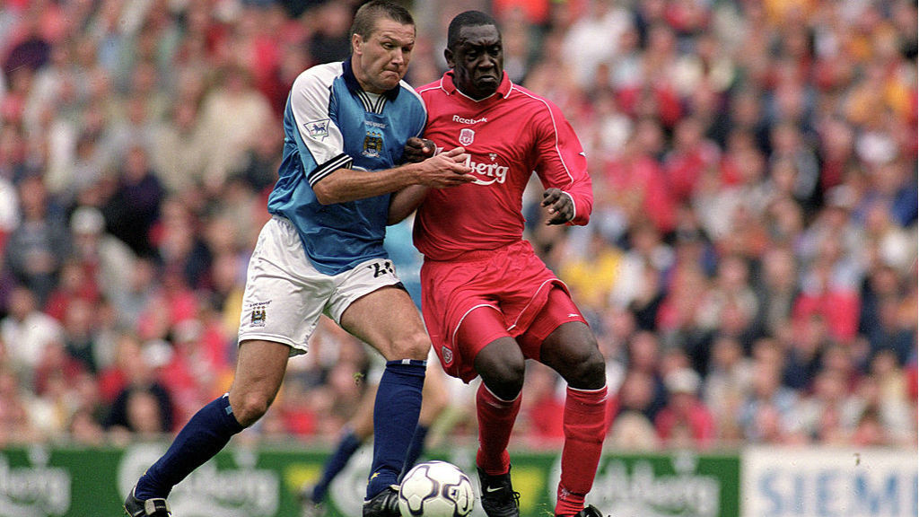NO QUARTER: Steve Howey takes on Emile Heskey of Liverpool back in 2001