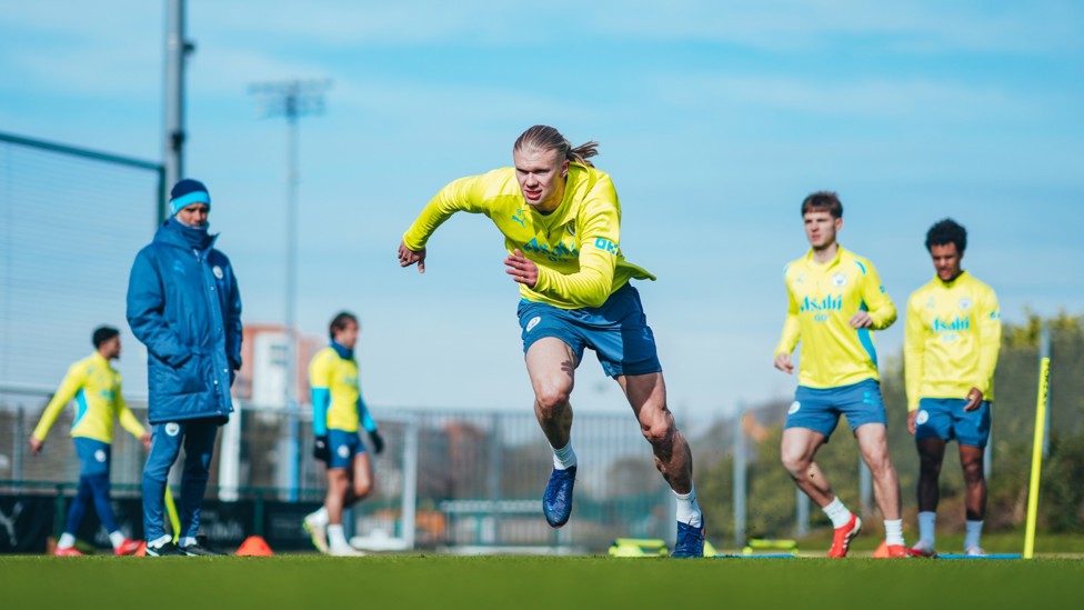 NIFTY NORWEGIAN : Erling Haaland is pace as well as grace as he trains hard under the watchful eye of Pep Guardiola