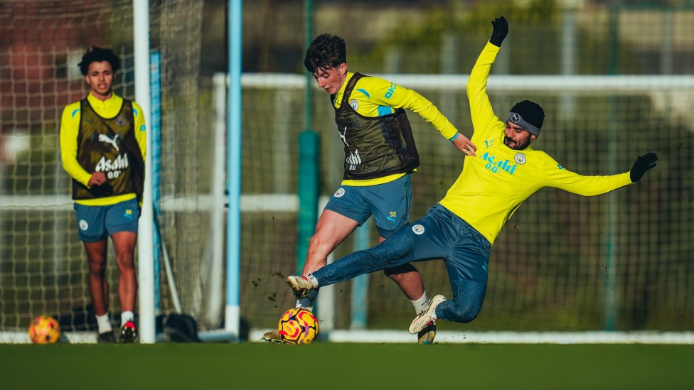 STUCK IN  : Ilkay Gundogan tackles Charlie Gray.