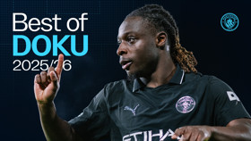 Image featuring a football player in a Manchester City kit alongside the text 'Best of DOKU 2025/26' and Manchester City logo.