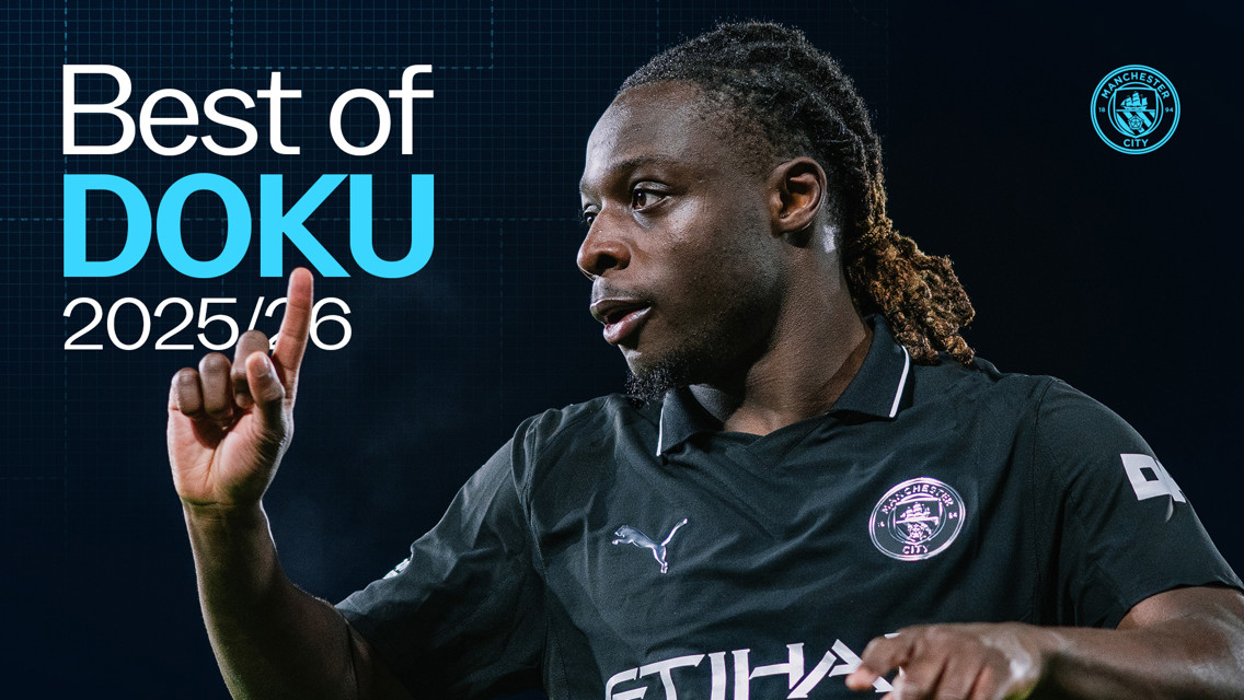 Image featuring a football player in a Manchester City kit alongside the text 'Best of DOKU 2025/26' and Manchester City logo.