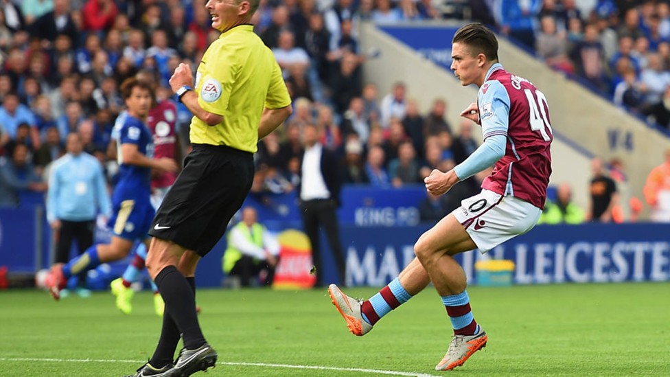 PENANDA: Sang gelandang mencetak gol perdananya untuk Villa saat melawan Leicester pada September 2015