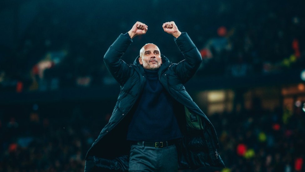 FIST PUMP: Guardiola celebrating our opener