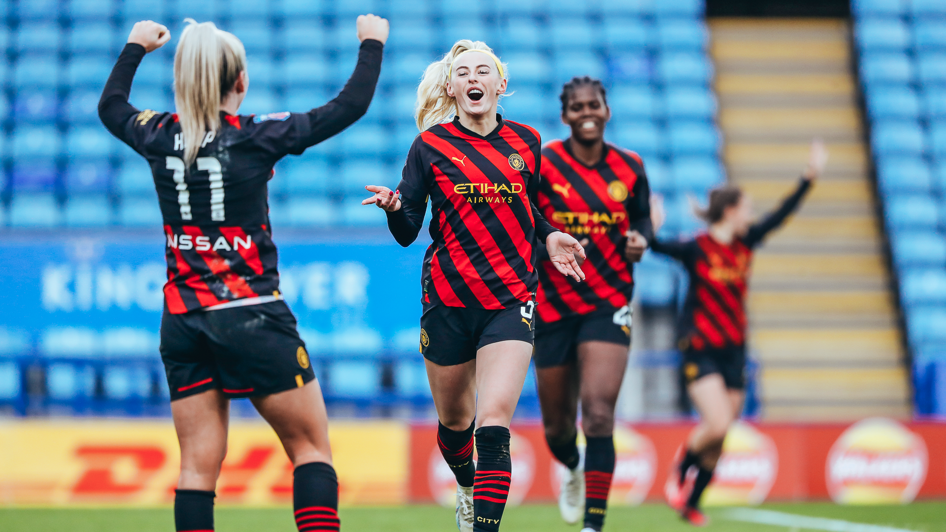 DOUBLE TROUBLE : Chloe Kelly ensures a 2-0 win over Leicester.