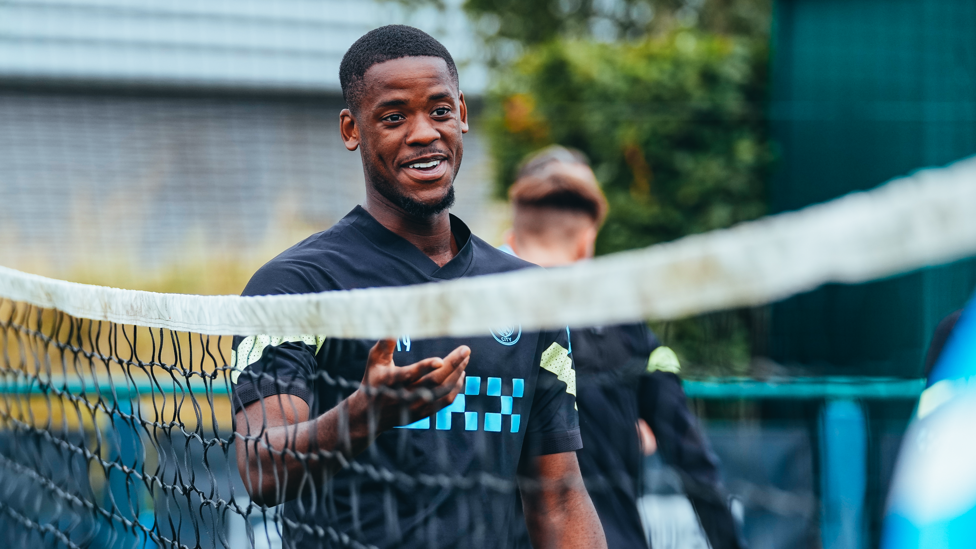 CENTRE OF ATTENTION : Young defender Luke Mbete gets his point across