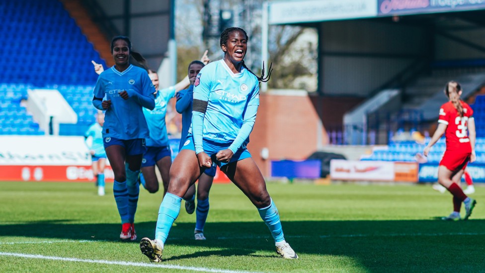 THUNDER STRUCK : Bunny celebrates a brilliant hit at Liverpool