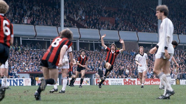 POWER PLAY: Paul Power celebrates after scoring City's winner in the 1981 FA Cup semi-final