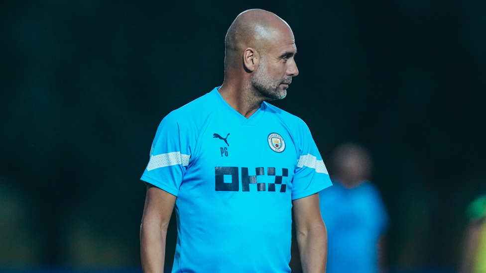 THE BOSS : Pep Guardiola working with his players over here in Abu Dhabi.