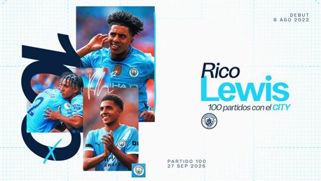 Rico Lewis llega a los 100 partidos con el City
