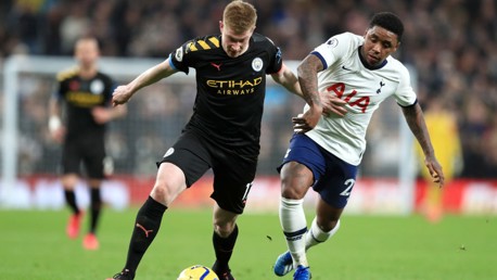 BATTLE: De Bruyne looks to inspire City to an equaliser.