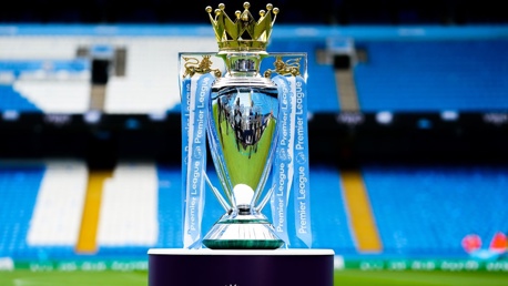 SPECIAL GUEST: The Premier League trophy arrives back home ahead of the clash with the Toffees.