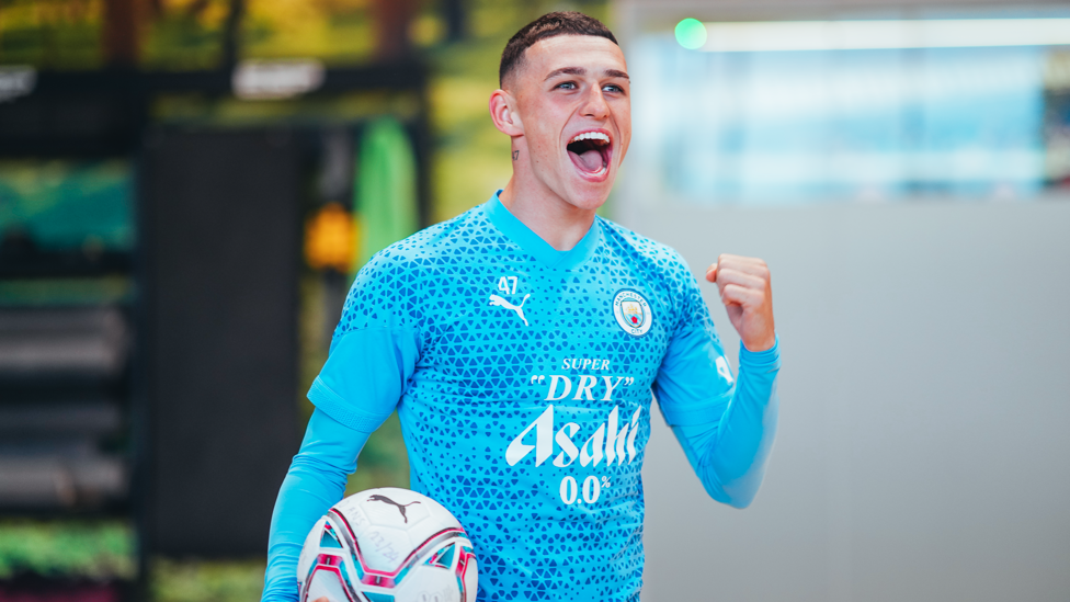 GOAL GETTER : Phil Foden in fine spirits after netting against Forest on Saturday,