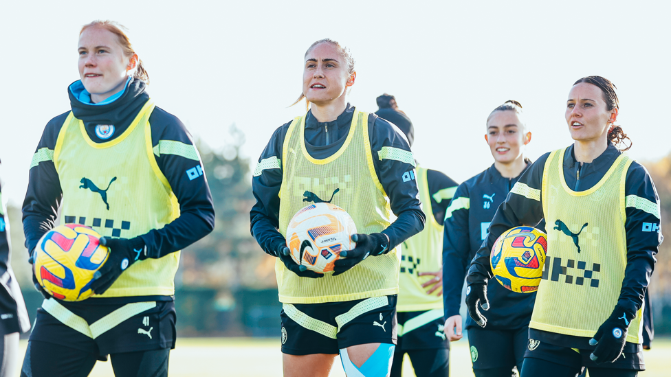 HATTRICK OF HEROES  : Julie Blakstad, Steph Houghton and Hayley Raso look ready for action