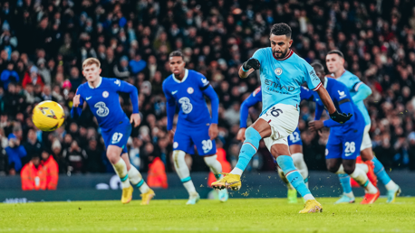 FANTASTIC FOUR: Mahrez smashes in a fourth from the spot.