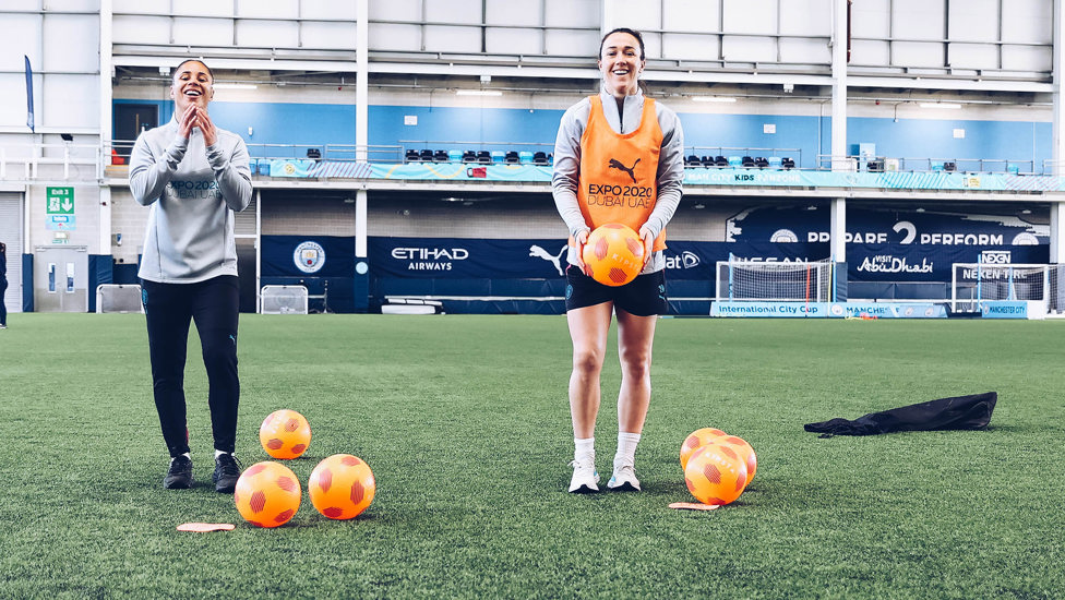 BRIGHT SPARKS : Close pals Demi Stokes and Lucy Bronze have some fun