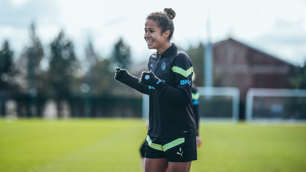 COME OUTSIDE : Mary Fowler joins in the action on the outdoor pitch