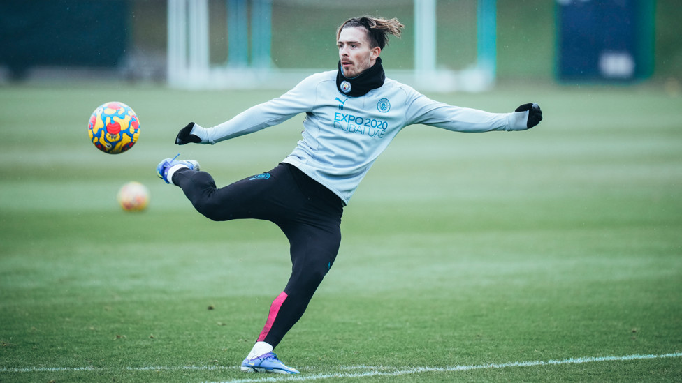 EYES ON THE PRIZE : Jack Grealish prepares to volley towards goal