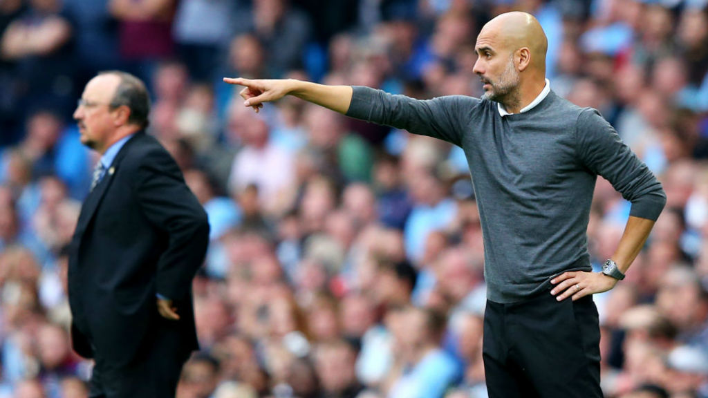 POINT OF VIEW : Pep Guardiola gives instruction from the sideline_