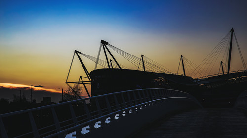 SUNSET SILHOUETTE: A wonderful backdrop frames the Etihad 