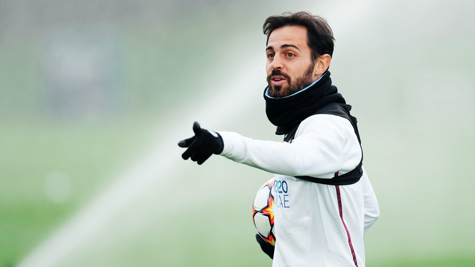 THIS WAY: Bernardo Silva hands a pointer to his City team mates!