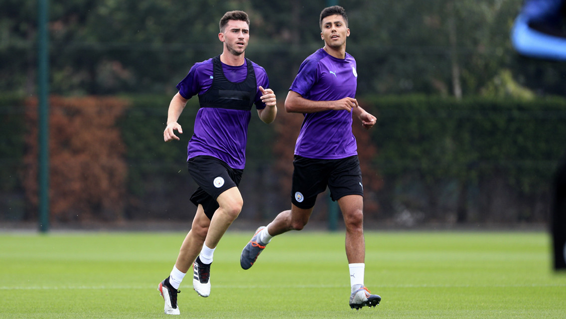 BLUES BROTHERS: Aymeric Laporte and new signing Rodri step up their fitness drills
